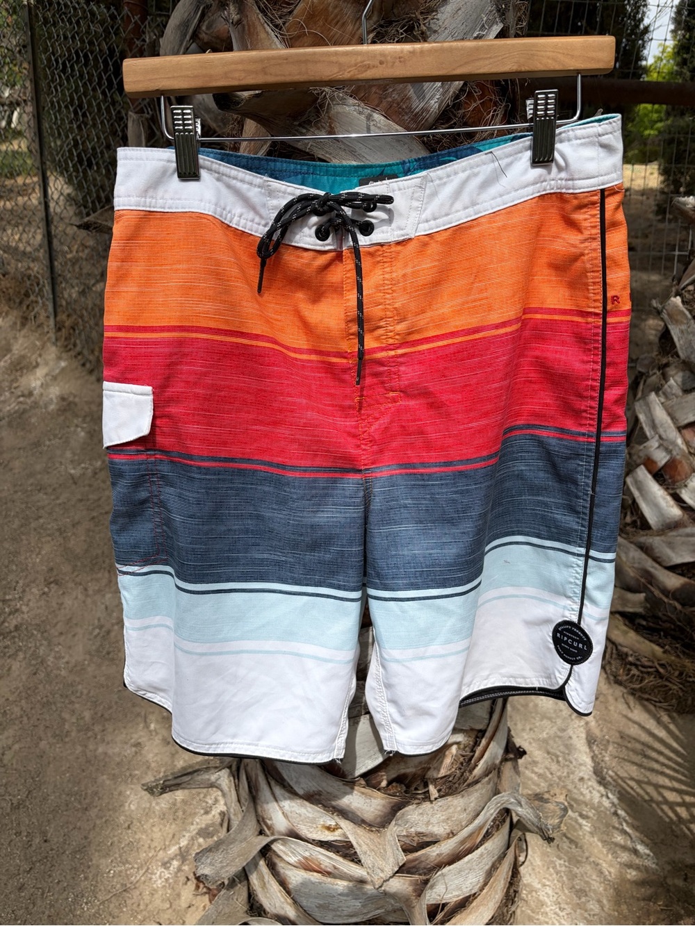 Men's Striped Boardshorts - Orange/Red/Blue